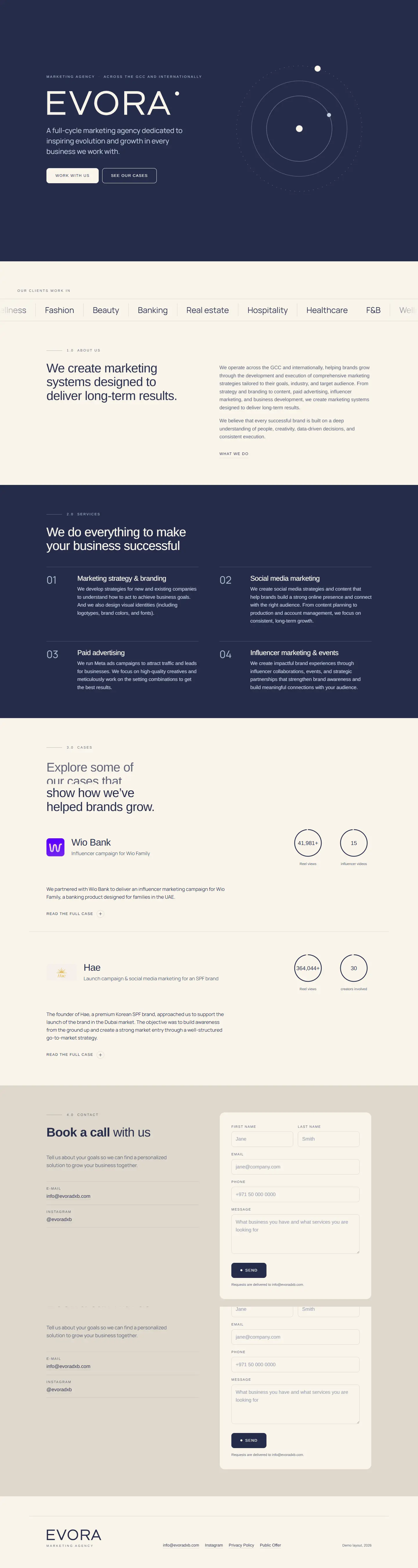 The whole landing page, scrolling by itself. Hover to stop it